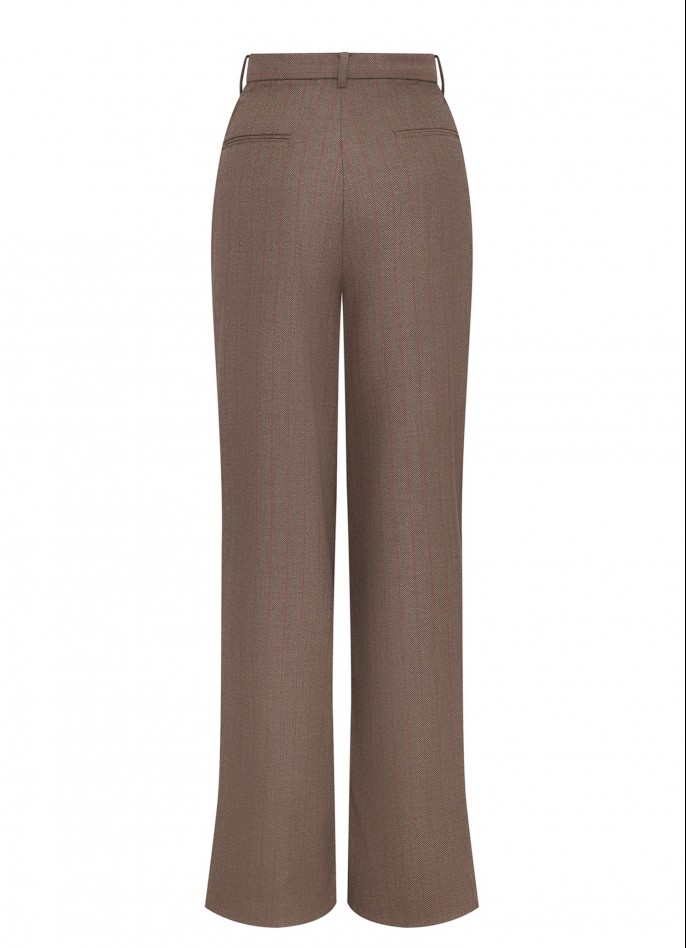 BROWN / RED PINSTRIPE RAYON BLEND MASCULINE PANTS